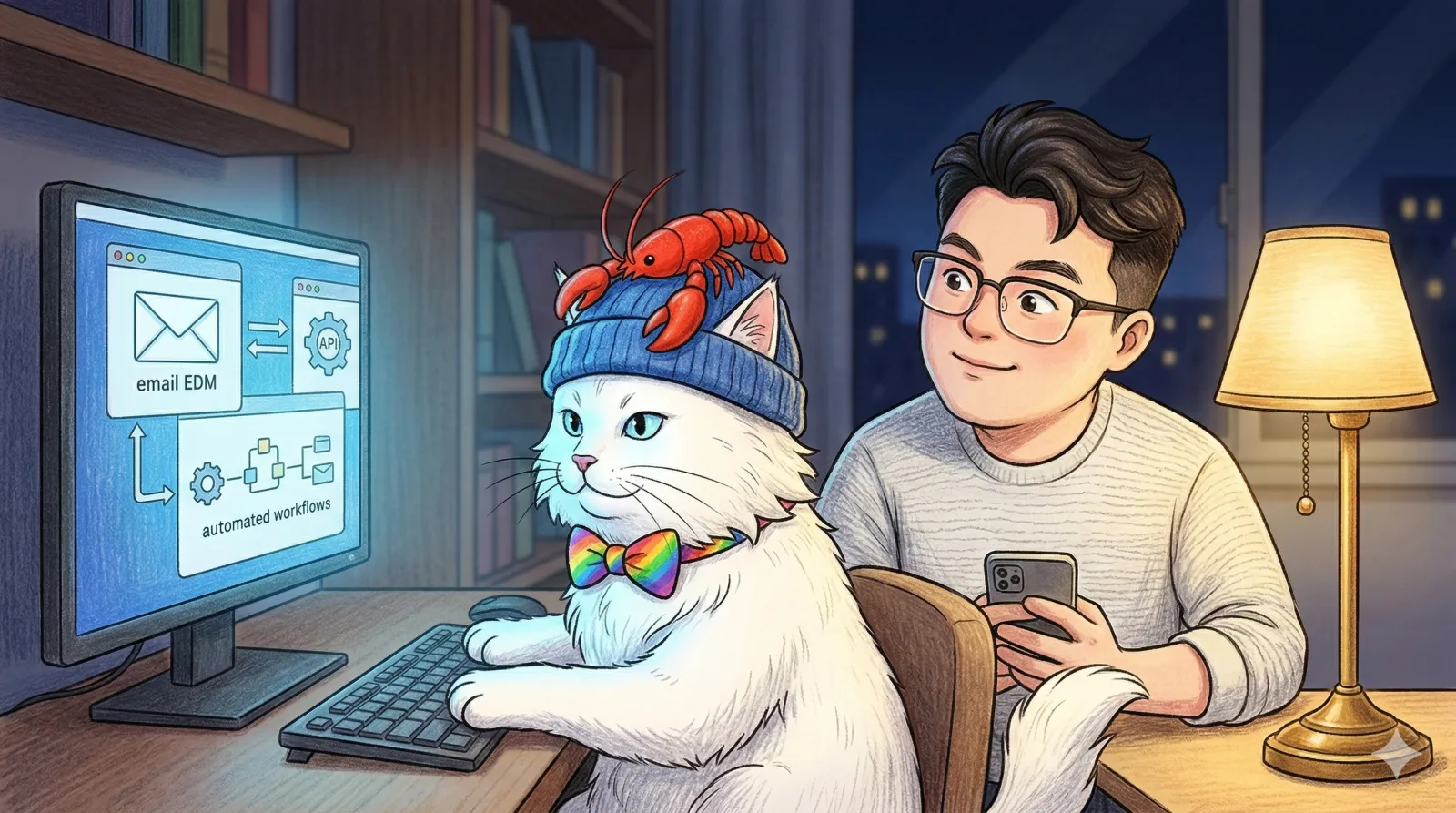 深夜里米多爸爸陪着绒绒工作